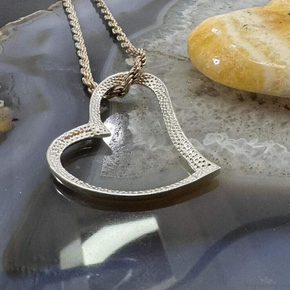 Sterling Silver Hammered Abstruct Heart Pendant For Women